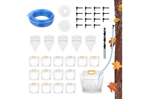 HAZZGA 15 Sets Maple Syrup Tree Tapping Kit - (15) 5/16" Taps for Maple Trees, 44.3Ft Tubing, (15) 1 Quart Filters, (1) Drill Bit, (15) 5L Bags, (15) perforated and (15) non-perforated lids for Experts or Beginners