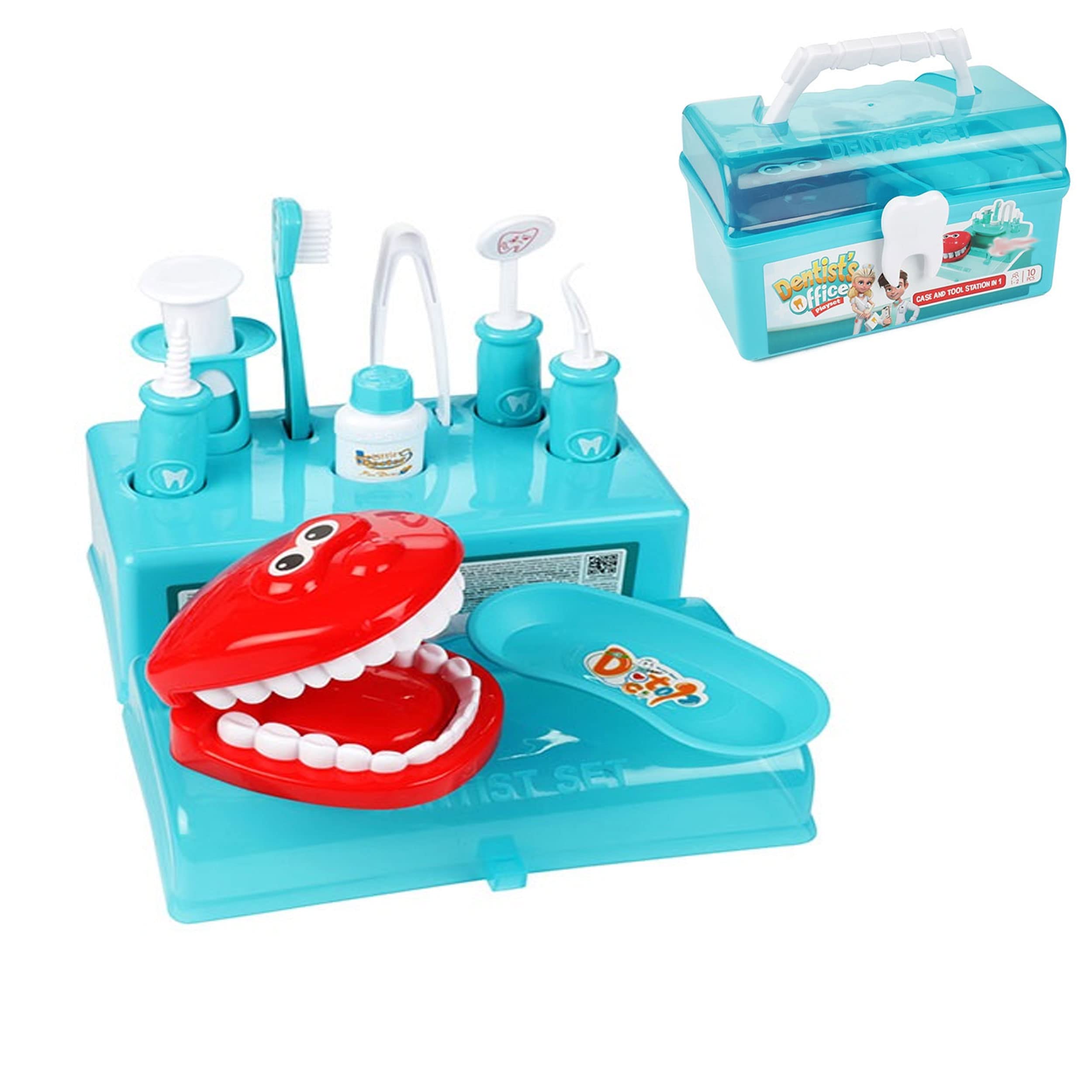 UMKY Kids Pretend Dentist Toy Medical Check up carry case playset with Teeth