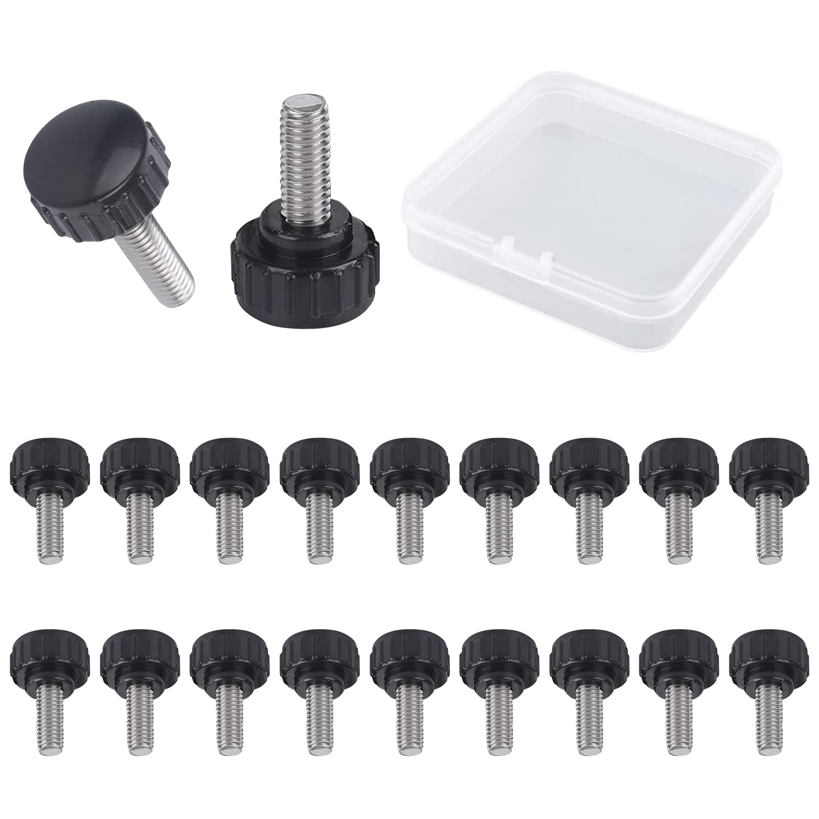 MOROBOR Knurled Thumbscrew Screw, 20pcs M4 x 15 mm Stainless Steel Threaded Knurled Thumbscrew Grip Knobs Thumb Screw for Machinery Latche with Storage Case