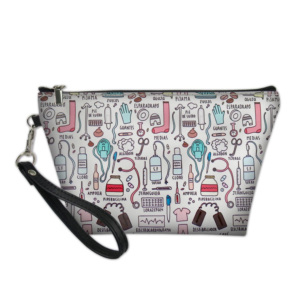 MODEGA Women Portable Clutch Nurse Gift White Makeup Bags Travel Cosmetic Purse with Handle Large Pouch