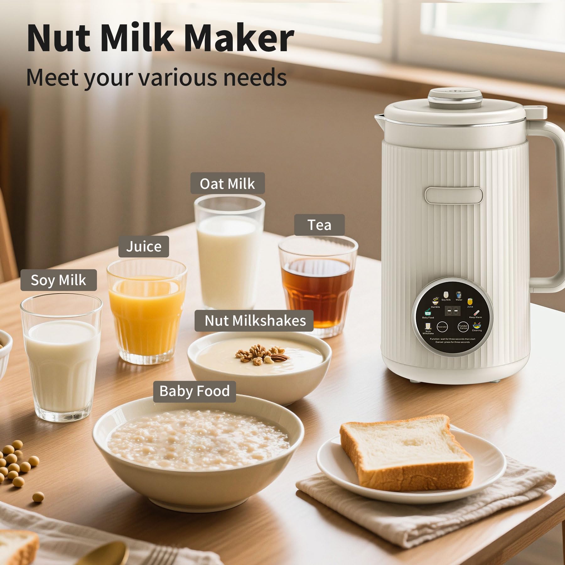 VBGK Licuadora automática para hacer leche de nueces 8 en 1 con 20 cuchillas, 40 oz de coco casero, soja, avena, almendras, leches a base de plantas y bebidas no lácteas con inicio retardado de 18 horas/mantener caliente/hervir agua/autolimpieza