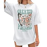 Christian Shirts for Women Jesus Tshirt Faith Religious Bible Verse T Shirt Oversized Boho Butterfly Graphic Tees Top