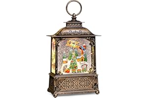 COZY-PAVILION Christmas Snow Globes Lantern with Music, Winter Village Scene Snow Globes with Swirling Glitter Effects, USB/Battery Powered with 6-Hour Timer, Christmas Decorations