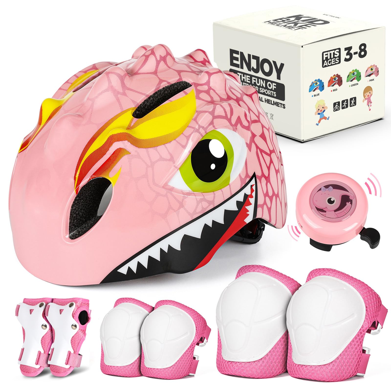 VICTGOAL Kids Bike Helmet with Cute 3D Cartoon Design for Cycling Roller Skating Scooting Lightweight Sports Safety Helmet for Ages 3-8 Boys Girls with Size Adjustable (Pink Set 2, S: 50-54cm)