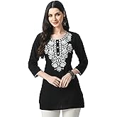 Kurti for Women - Short Chikankari Kurtis for Girls, Lakhnawi Tunic Top Kurta Design for Ladies, Woman Ethnic Kurthi