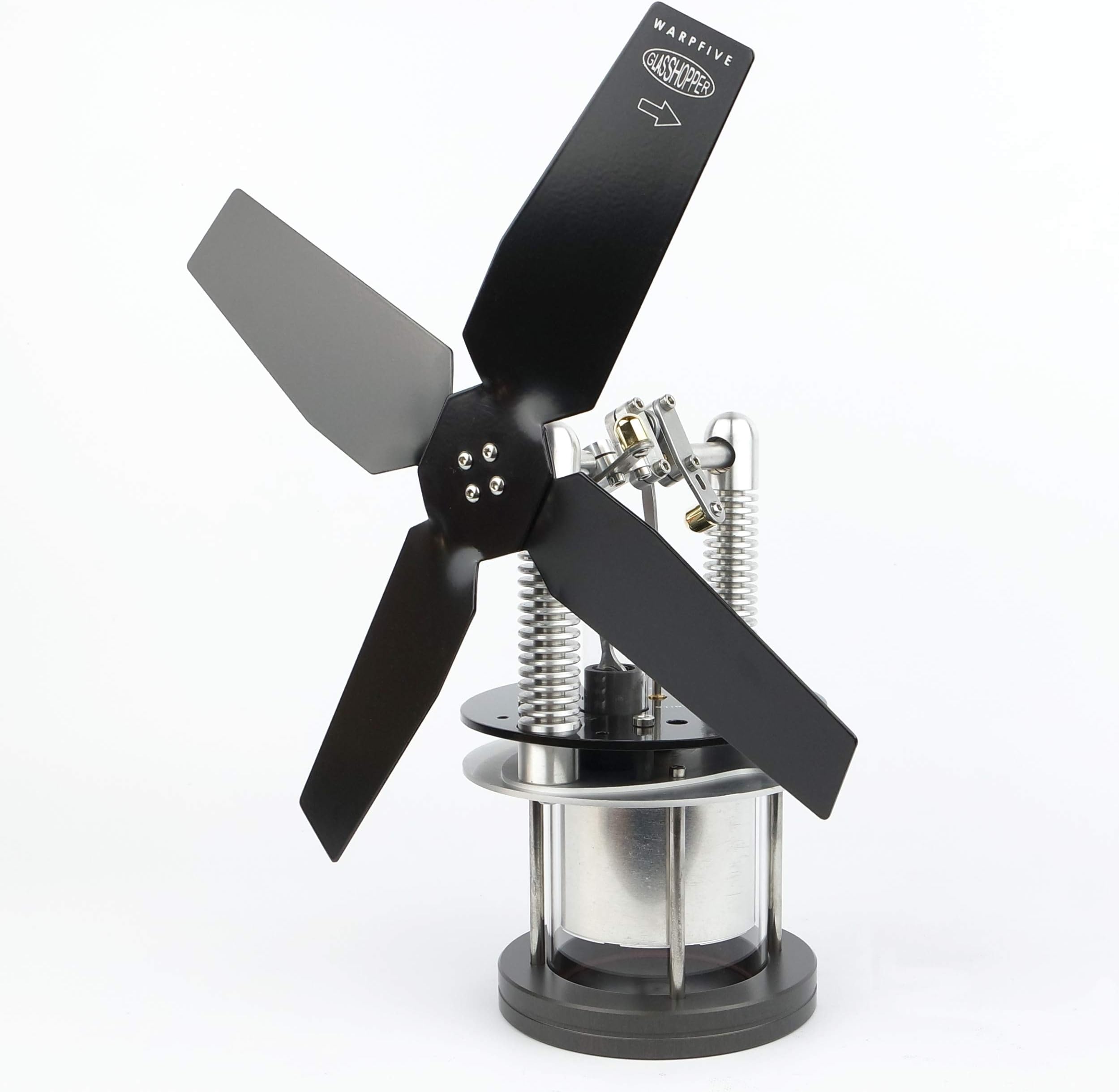 Heat Powered Stove Fan for Wood Multi Fuel Coal Lower Temperature Surface Soapstone - Warpfive Glasshopper 2 Stirling Engine