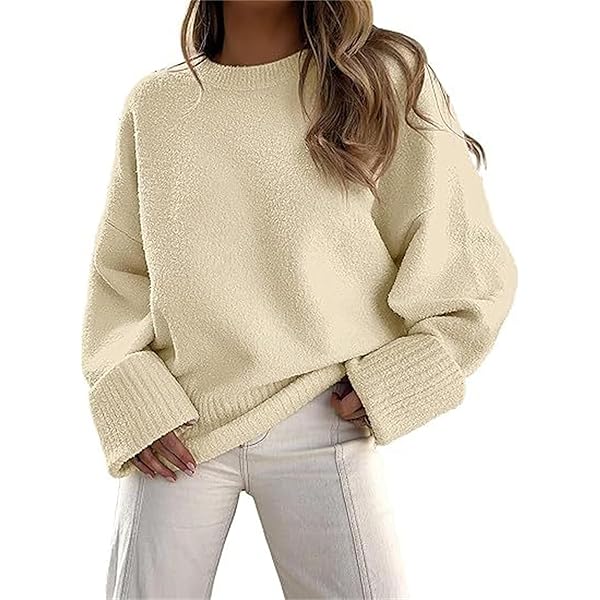 トップス FLUFFY PULLOVER BEIGE Women Fall Oversized Sweaters Y2k Long Sleeve Knit Fuzzy