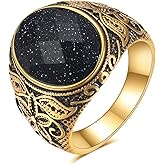 LXBQYSTO Retro Large Tiger Eye Stone Turquoise Wedding Ring For Men Classical Gothic Stainless Steel Rings