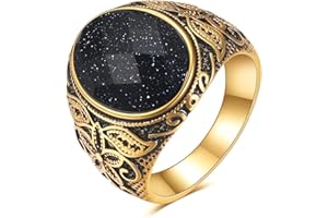 LXBQYSTO Retro Large Tiger Eye Stone Turquoise Wedding Ring For Men Classical Gothic Stainless Steel Rings