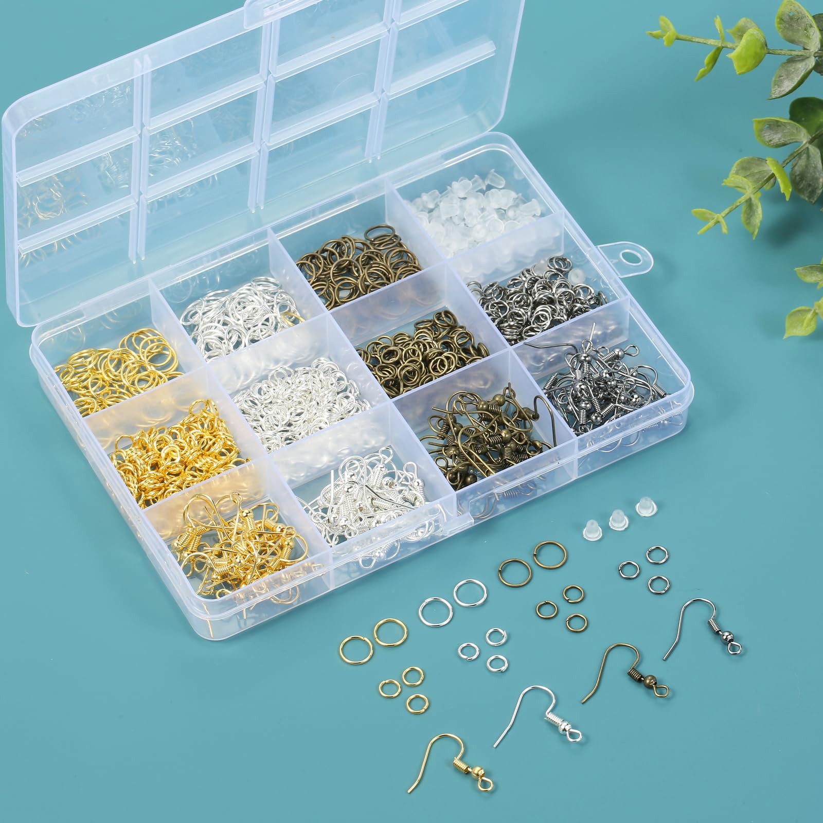 4 Colors Earring Hooks, 890 Pcs Earring Making Supplies Kit with Hypoallergenic Ear Wires Hooks, Open Jump Rings and Earring Backs for Jewelry Making Findings