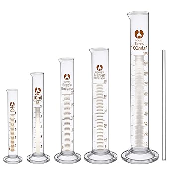 Feigo 5 Pack Glass Graduated Cylinder 5ml 10ml 25ml 50ml 100ml Lab Measuring Cylinders Set With 1 Stirring Rod Glass Dropper And Brushes Amazon Com Industrial Scientific