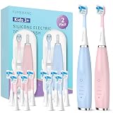 FUMEIKANG Kids Electric Toothbrushes 2 Pack Smart Sonic Toothbrush for Boys and Girls 3 4 5 6 7 8 9 10 11 12 (Blue+Pink, 2 Pack)