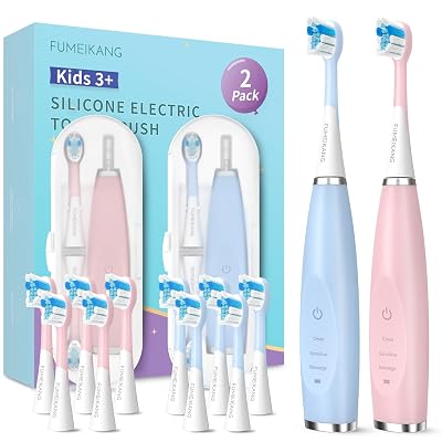 FUMEIKANG Kids Electric Toothbrushes 2 Pack Smart Sonic Toothbrush for Boys and Girls 3 4 5 6 7 8 9 10 11 12 (Blue+Pink, 2 Pack)