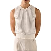 RoseSeek Men's Ribbed Knit Hollow Tight Sweater Vest Crewneck Sleeveless Knitted Tank Top