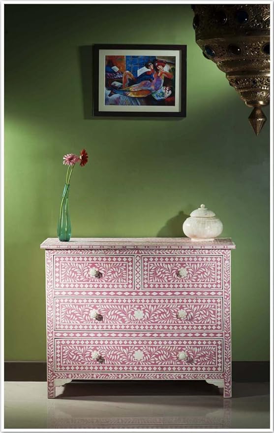 Amazon Com Floral Bone Inlay Chest Of Drawer Pink Kitchen Dining