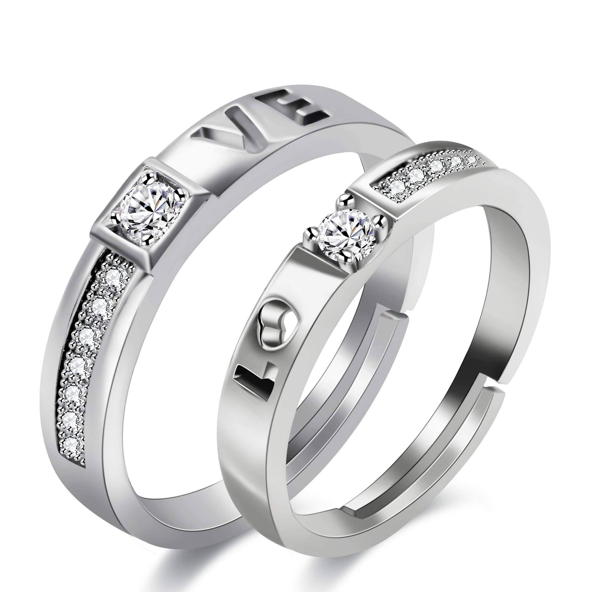 Uloveido Double Hollow Love Initial Puzzle Matching Wedding Band Adjustable Promise Rings Set for Women and Men Anniversary Presents for Husband and Wife LB022(Style 6) — image 1