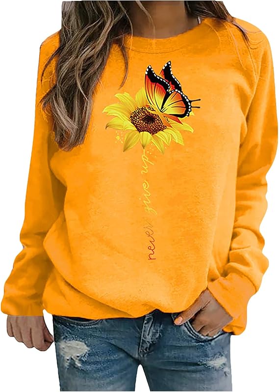 Amazon パーカー レディース トップス アウター 長袖 バタフライ ひまわり柄 トレーナー 大きいサイズ シンプル プルオーバー 韓国 春 秋 冬 スウェットパーカー カジュアル おしゃれ 上着 原宿系 トレーナーパーカー トレーナー パーカー 通販