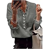 MakeMeChic Women's Long Sleeve Ruffle Sweaters V Neck Lightweight Knit Pullover Sweater Tops