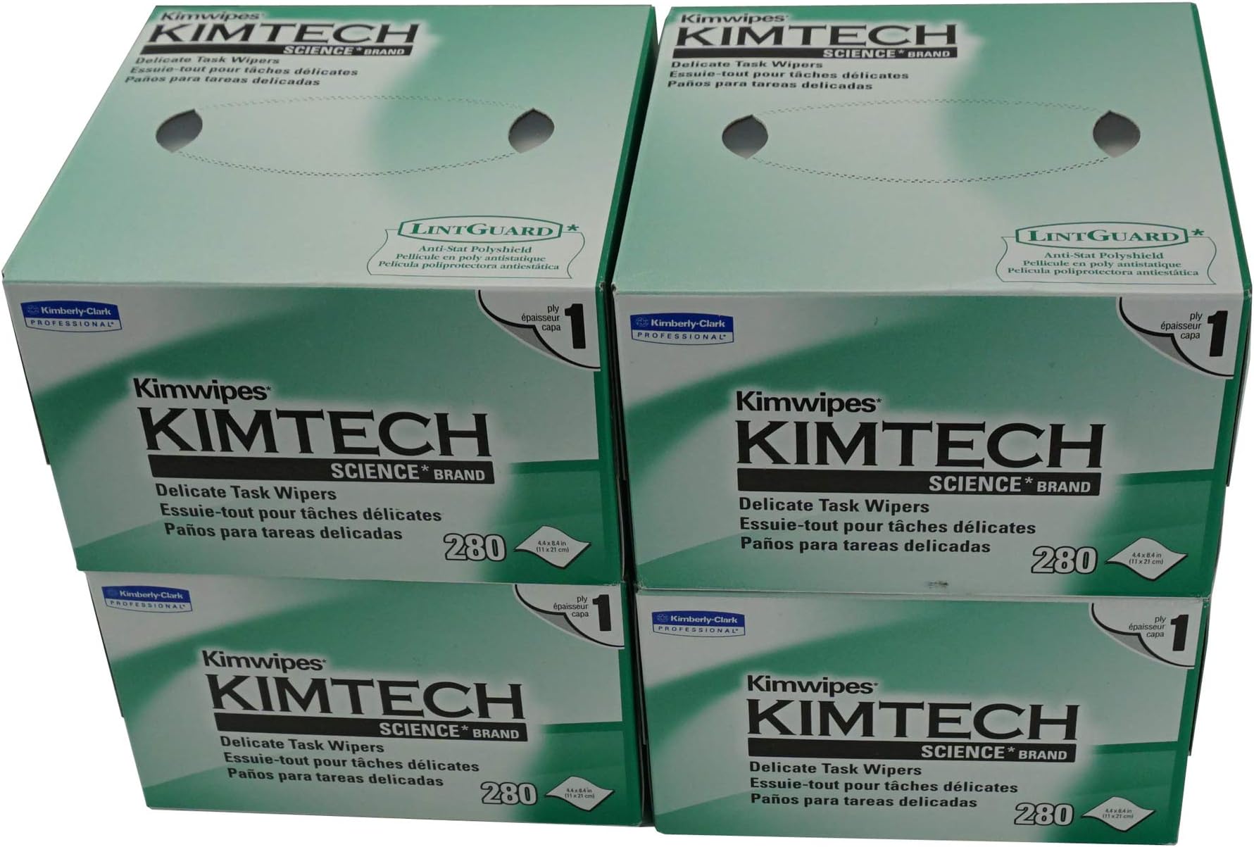 iSonic - KW01x4(B) Kimberly-Clark Professional Kimtech Science KimWipes Delicate Task Wipers, 4.4 x 8.4 in. 1-ply, 280 Sheets/Box, 4 packs, KW01x4