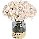 ICBOX Champagne Carnation Artificial Flowers 15pcs Fake Carnation Champagne Silk Flowers with Stems for Home Decor Wedding Bridal Bouquet Anniversary Birthday Floral Arrangements (Champagne