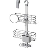 Adjustable Shower Caddy Hanging Over Shower Head, Storage Organizer Rack | Tool-Free Height-Adjustable Shampoo Holder, Fits Large Bottles, Real 304 Stainless Steel, Rust Resistant, Mirror Included