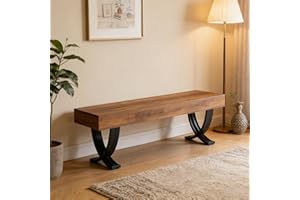 LITTLE TREE 55-Inch Entryway Bench, Rustic Wood Bench with Metal X-Shaped Legs, Long Seating for Bedroom, Hallway, Living Roo