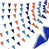 100 Ft Blue Orange and Dark Blue String Flags Pennant Banner,Hanging Orange Blue and Dark Blue Bunting Flags Blank Banners for Grand Opening,60 Pack