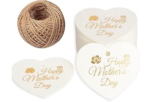 LAOBAN Gift Tags, 100pcs Mother's Day Gift Tags with Natural Jute Twine for Gift Bags and DIY Projec(White)