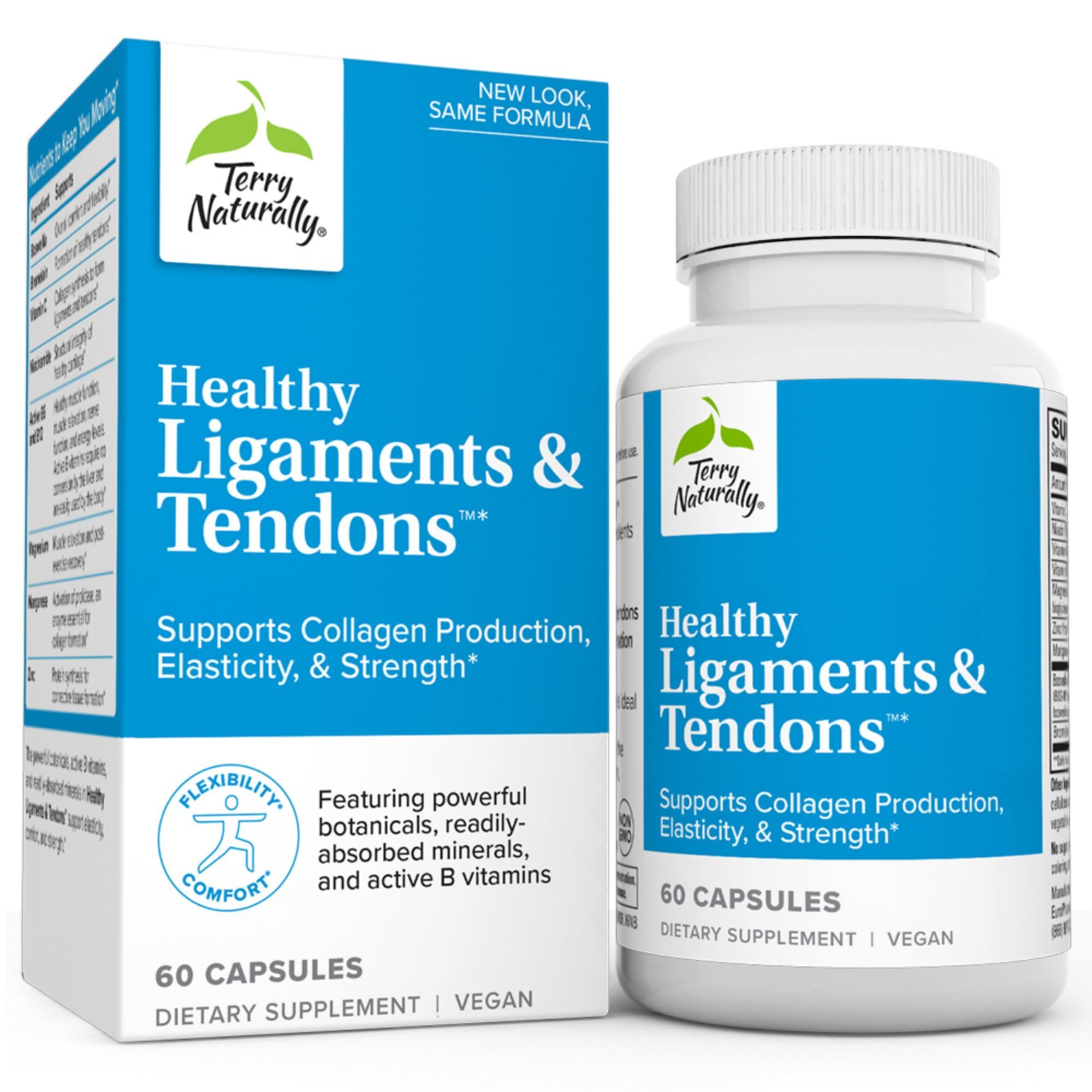 Terry Naturally Healthy Ligaments & Tendons - Dietary Supplement for Connective Tissue & Joint Lubrication Support - Non-GMO Formula to Aid Ligament & Muscle Health - 60 Capsules