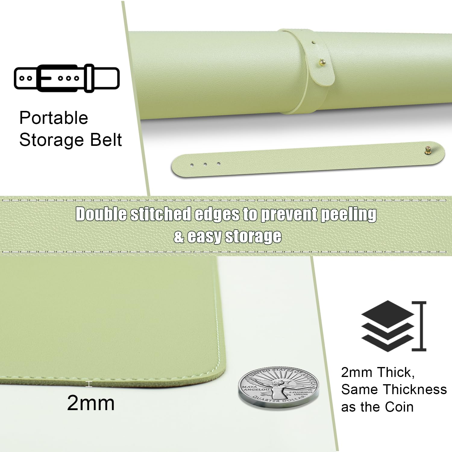 BLESWIN Leder-Schreibtischunterlage, Rutschfeste Große Mausunterlage, Computer- und Laptop-Matte, Schreibtisch-Schreibtischmatte für das Schreiben, Schreibtisch-Blotter-Pads Dekor (Matcha, 80x40CM) 3