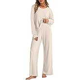 ANRABESS Women 2 Piece Lounge Pajamas Sets Casual Ribbed Knit Long Sleeve Top Pants Matching Set 2025 Fall Outfits Clothes