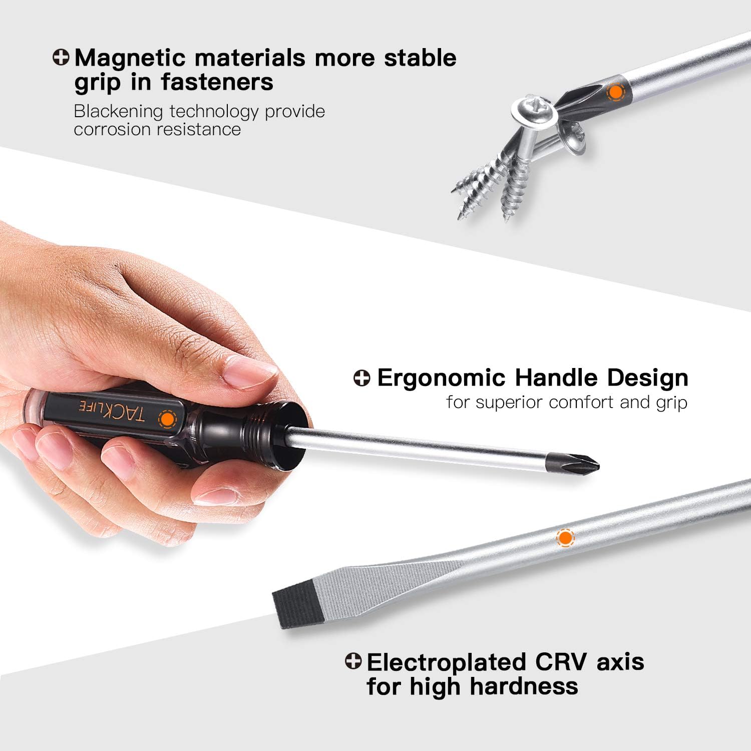 TACKLIFE Screwdriver Set,18pcs Magnetic Slotted/Phillips Screwdrivers and Acetate Hard Grip Handle Screwdriver with Case-HSS7A: Home Improvement