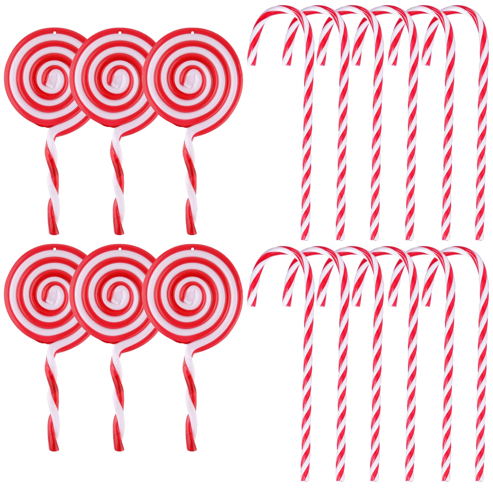 25 Pcs Candy Cane Christmas Decorations, Red and White Plastic Candy Canes for Tree, Xmas Holiday Home Party Supplies