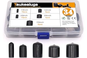 TAUKEALUGS 34pcs Black Pipe Post Bolt Screw Rubber Thread Protector Cover Vinyl Tube End Caps,Assorted 1/4-inch to 7/8-inch-5 Sizes