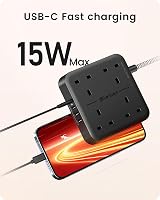 LENCENT Extension Lead with USB C Port 4 Outlets 1 USB-C 3 USB 1.8m Braided view 3
