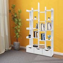 LOHISHILO 5 Tier Bookshelf Tall Bookcase Storage