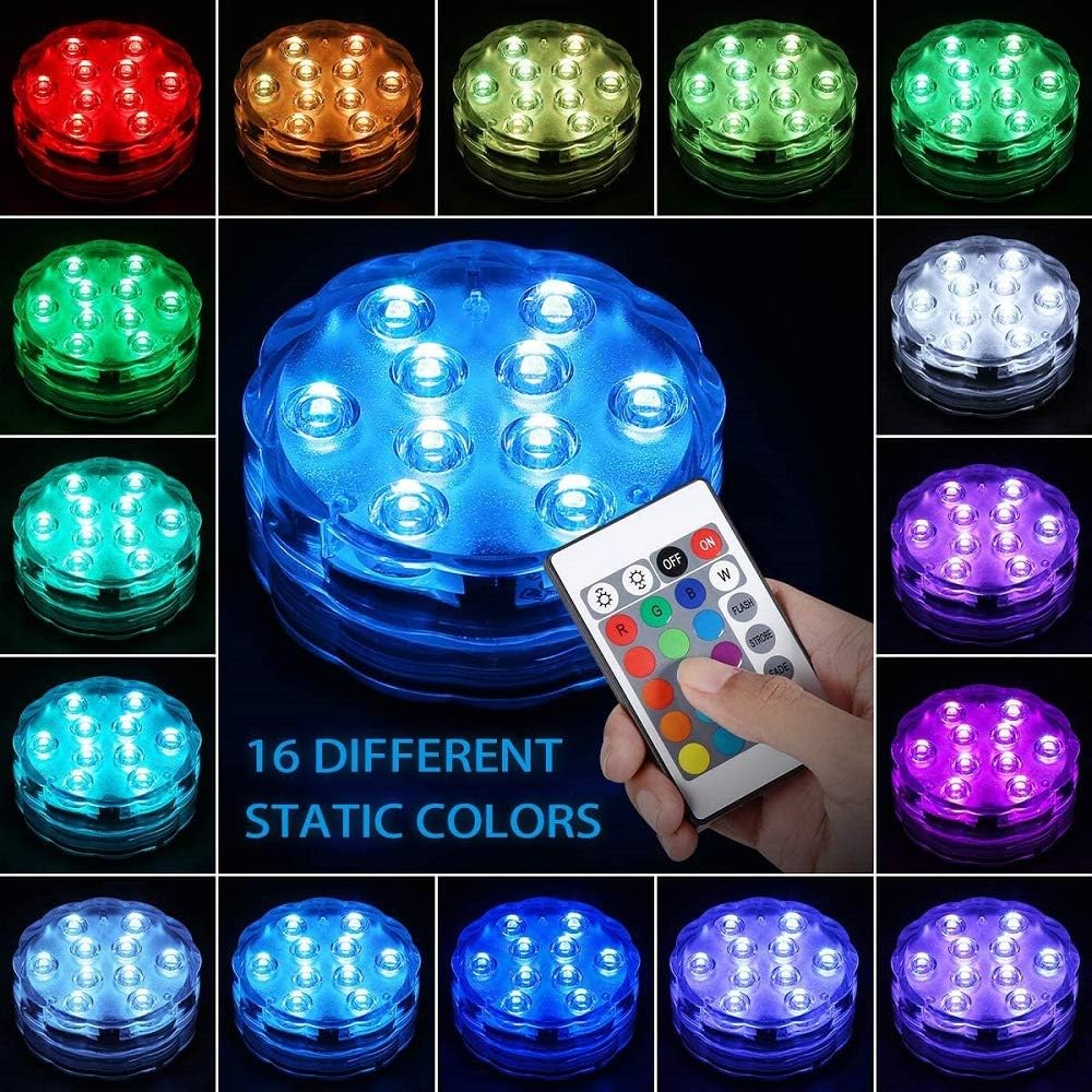 10 LED Submersible Lights, Hot Tub Lights with Remote Control, Multicolor RGB Waterproof Underwater Light - Image 3