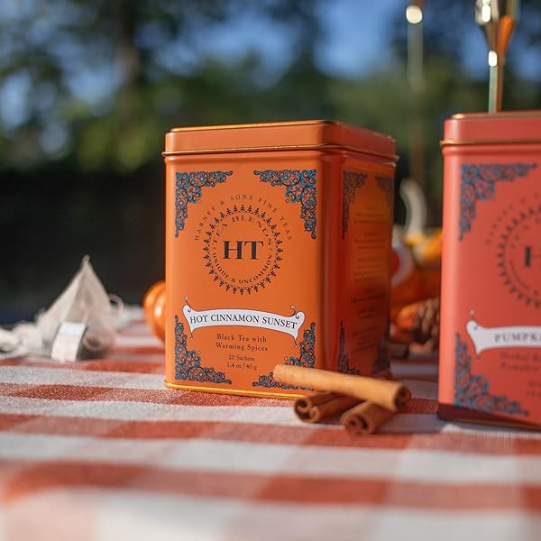 HARNEY & SONS CAFFEINATED HOT CINNAMON SUNSET BLACK TEA WITH ORANGE AND CLOVES TIN 20 SACHETS (PACK OF 1)