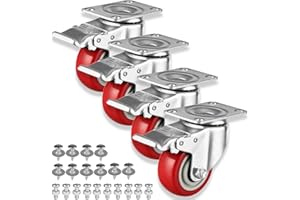 GCFOIR Casters Wheels Set of 4 Heavy Duty Swivel Casters 3" Double Locking Castor Wheels Set with Brake Industrial Polyurethane Metal Wheels for Workbench, Furniture, Cabinet, Wood Box, Outdoor Plate Casters