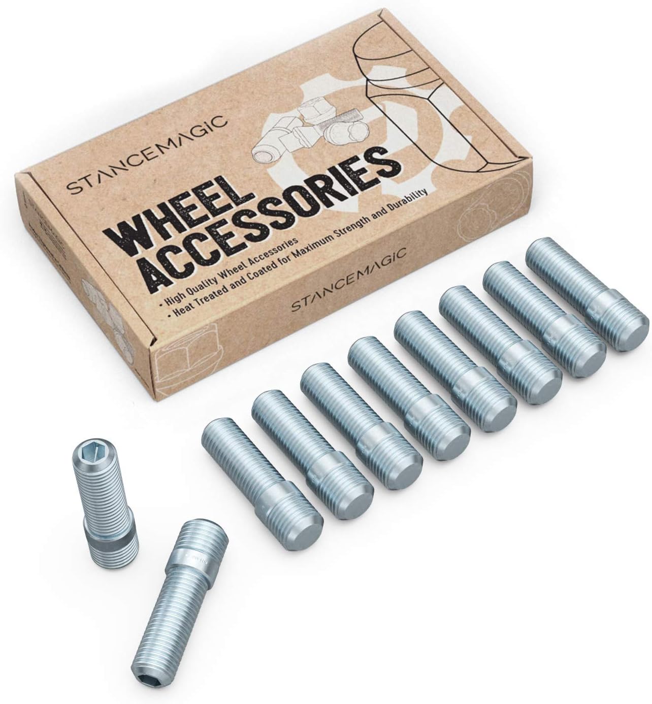 10pcs Silver Wheel Stud Conversion - 14x1.5 to 12x1.5, 50mm Total Length, 32mm Shank Length - Compatible with Select VW Audi Mercedes Vehicles (Ensure Vehicle uses 14x1.5 Bolts) Screw Adapter