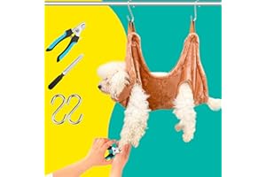 WSCXSC Dog Grooming Kit, Dog Grooming Supplies, Dog Grooming Hammock, Dog Grooming Harness, Dog Nail Clippers, Dog Nail Grinder, Hooks, Dog Hammock Kit for Nail Trimming/Hair Trimming(Coffee, S)