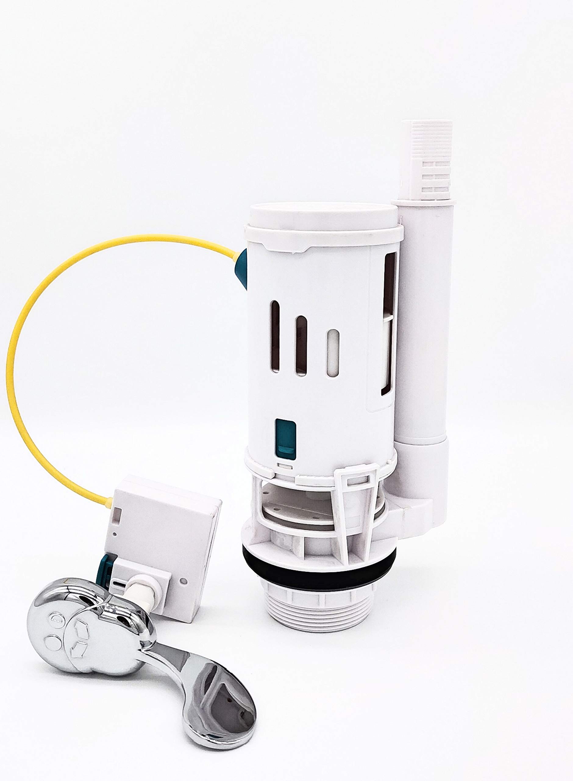 Housler® Dual Flush Toilet Syphon with Metal Chrome Lever, Adjustable WC Flush System for handle-operated cistern, Flush Valve Replacement for Side & Front Handle Cistern, Fits 1.5" & 2" Bottom Outlet