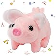 Hopearl Walking Piggy Pet Interactive Crawling Piglet Electronic Plush Toy Pig Oink Twitch Nose Wag Tail Animated Gifts for Toddlers Birthday, Pink, 8''