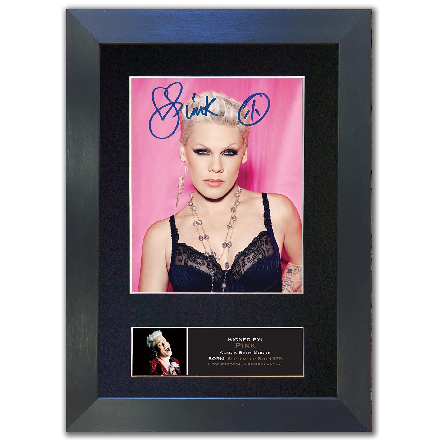 Pink Signed Reproduction Autograph Mounted Photo Print A4#727