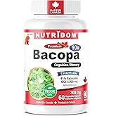 Nutridom Bacopa Monnieri Supplement, 3,000mg Per Day, Suppots Brain Health, Memory & Cognitive Function, 45% Bacosides, Vegan