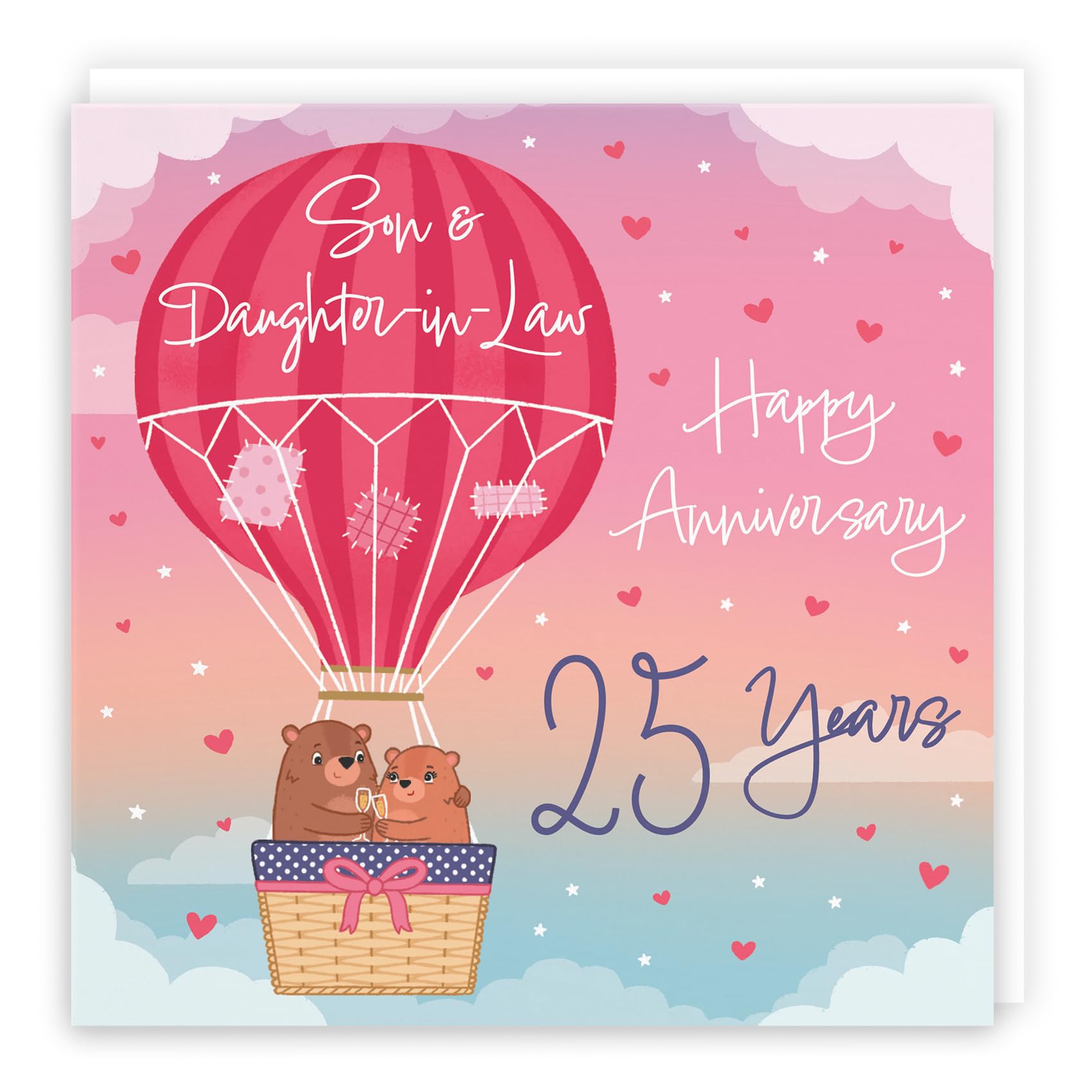 Hunts England - 25th Son And Daughter-in-Law Hot Air Balloon Anniversary Card - Cute Bears - Luxury 25th Anniversary Card For Son And Daughter-in-Law - Son And Daughter-in-Law 25th Anniversary Card — image 1