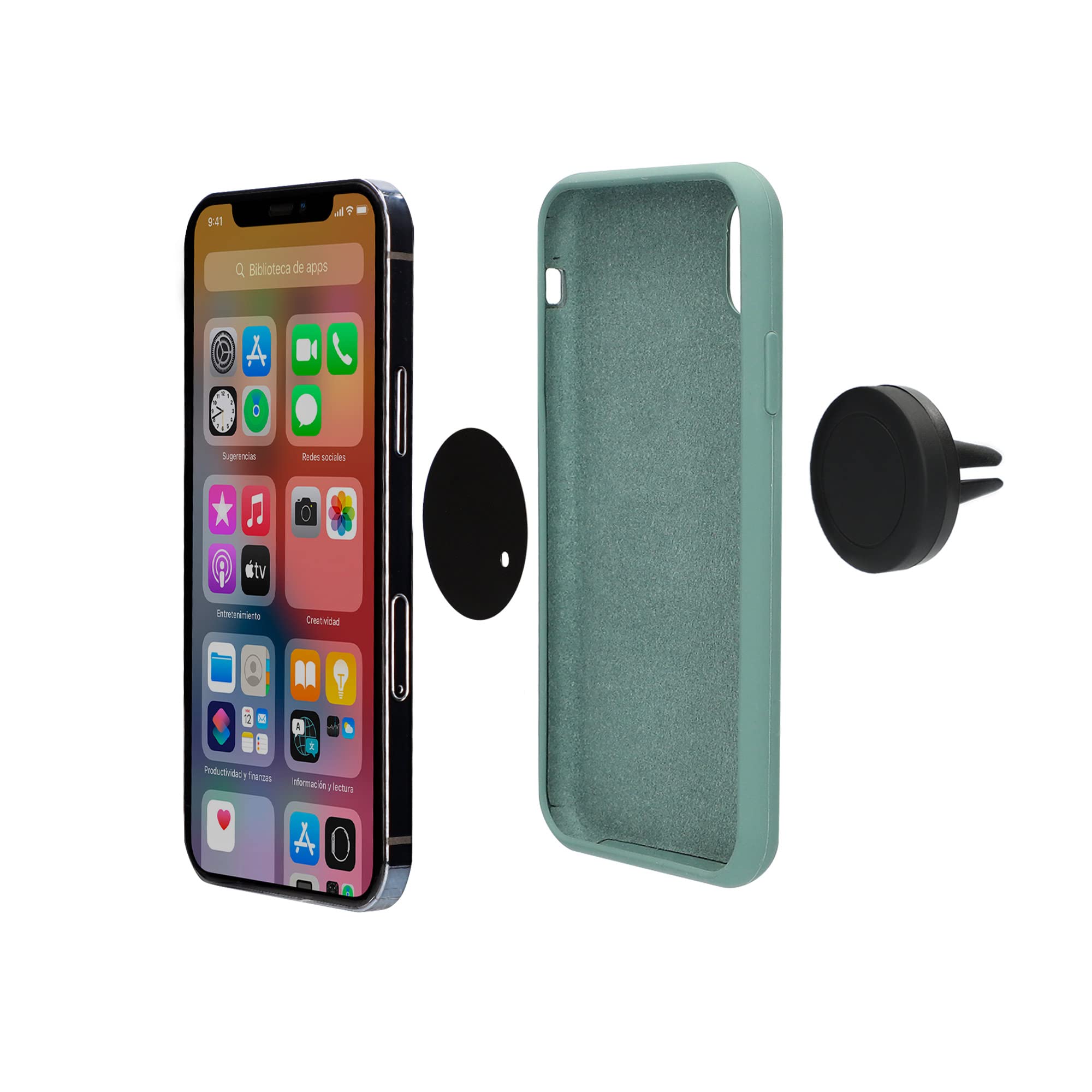 CONTACT Universal Mobile Holder for Car Magnetic System, Compatible with Cases, Double Metal Plate, Clamp Attachment