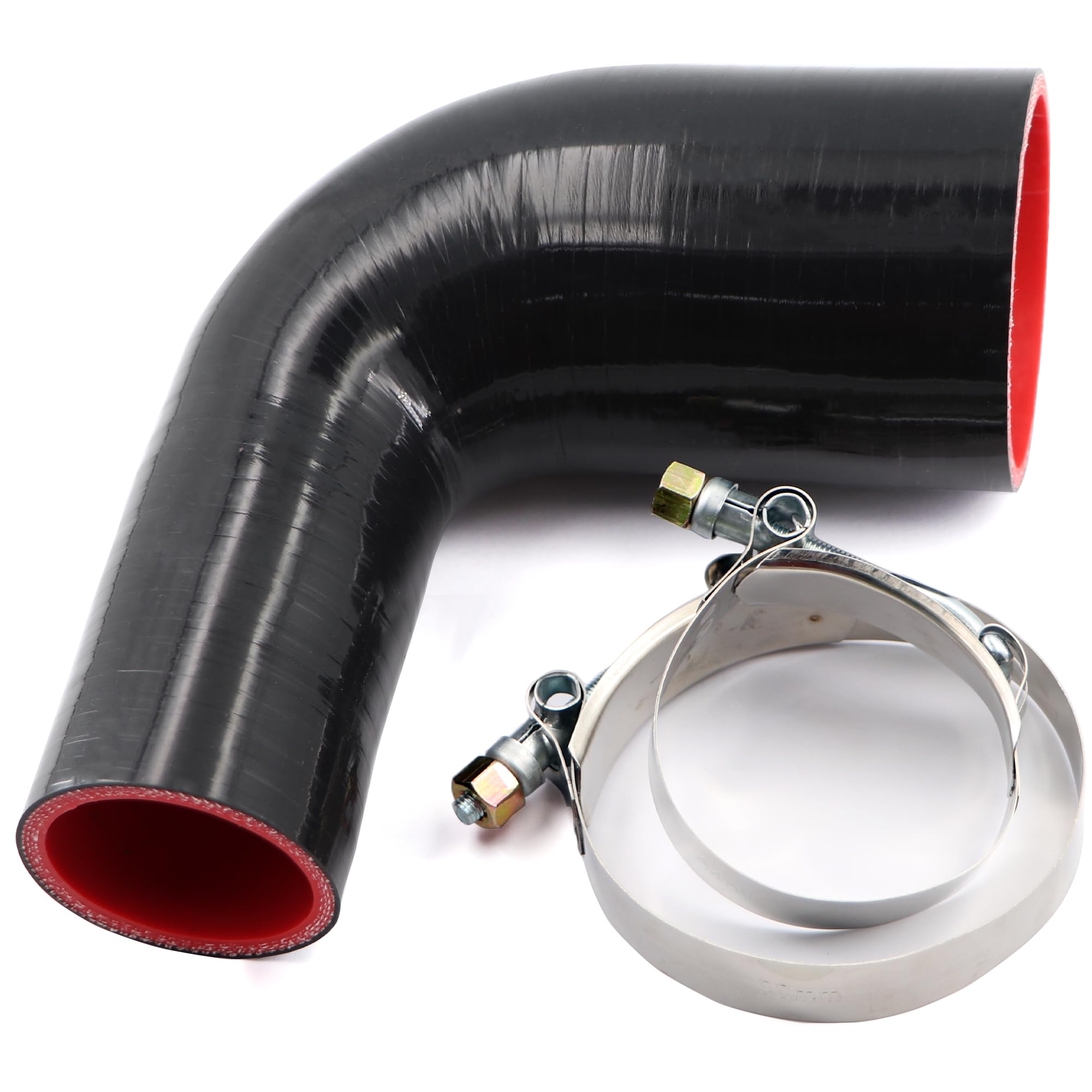 Photo 1 of Silicone Hose 2 to 3 inch Elbow Coupler 90 Degree 4 Ply Reducer Leg Length 4 inch (102mm) Pipe for Turbo Intake Intercooler Radiator with 2 PCS T-Bolt Clamps
