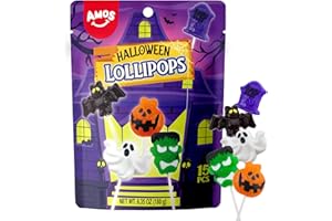 Amos Halloween Candy Lollipops, 15ct Individually Wrapped Monster Variety Suckers – Fun Trick-or-Treat Goodie Bag & Party Favor Candy
