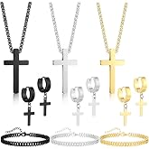 NEWITIN 31 Pcs Stainless Steel Jewelry Set for Men Cuban Link Chain Jewelry | Hypoallergenic, Chain Vintage Necklaces Bracelets Rings Dangle Hoop Earrings, Cross Black Silver Jewelry Set for Men Women